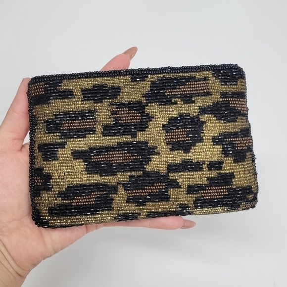 Vintage Neiman Marcus Petite Beaded Evening Clutch Coin Purse Animal Print Small - Picture 4 of 11